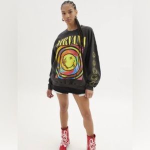 urban outfitters black nirvana smile overdyed sweatshirt